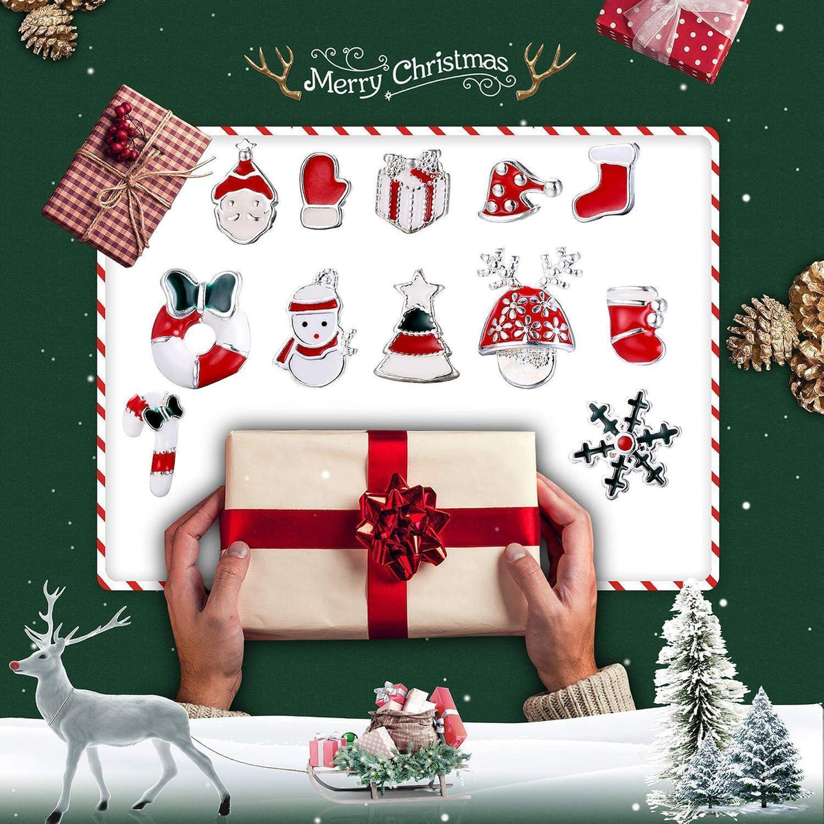 12 Paar Edelstahl Weihnachten Ohrstecker Damen Mädchen Kinder