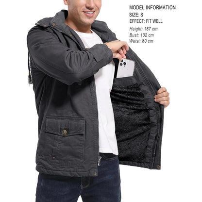 Warme Winterjacke Herren mit abnehmbarer Kapuze Grau