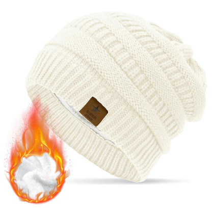 Grobstrick Mütze Damen Winter Beanie mit Futter Elfenbein