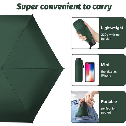 Taschenschirm Dunkelgrün UV-Schutz Kompakt & Leicht