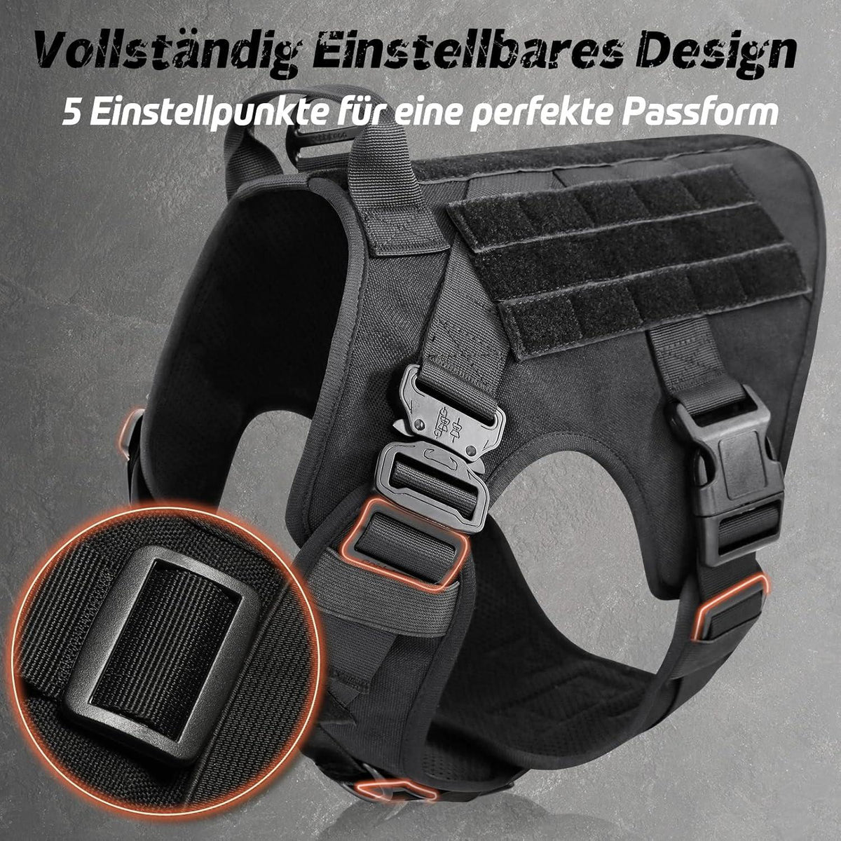 Großes Hundegeschirr No Pull Taktisch MOLLE Schwarz L