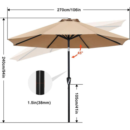 270cm Sonnenschirm Königsblau mit Kurbel und Neigungsfunktion