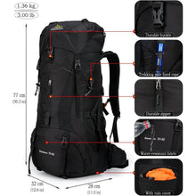 70L Campingrucksack Trekkingrucksack Wasserdicht Schwarz