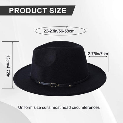 Unisex Fedora Hut aus Wollmischung mit Gürtelschnalle – Schwarz