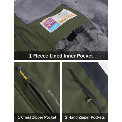 Herren Winterjacke Warm Gefüttert Wasserdicht Skijacke Grün