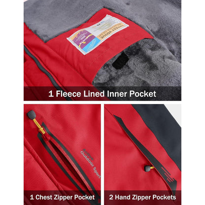 Herren Winterjacke Warm Gefüttert Wasserdicht Skijacke Rot