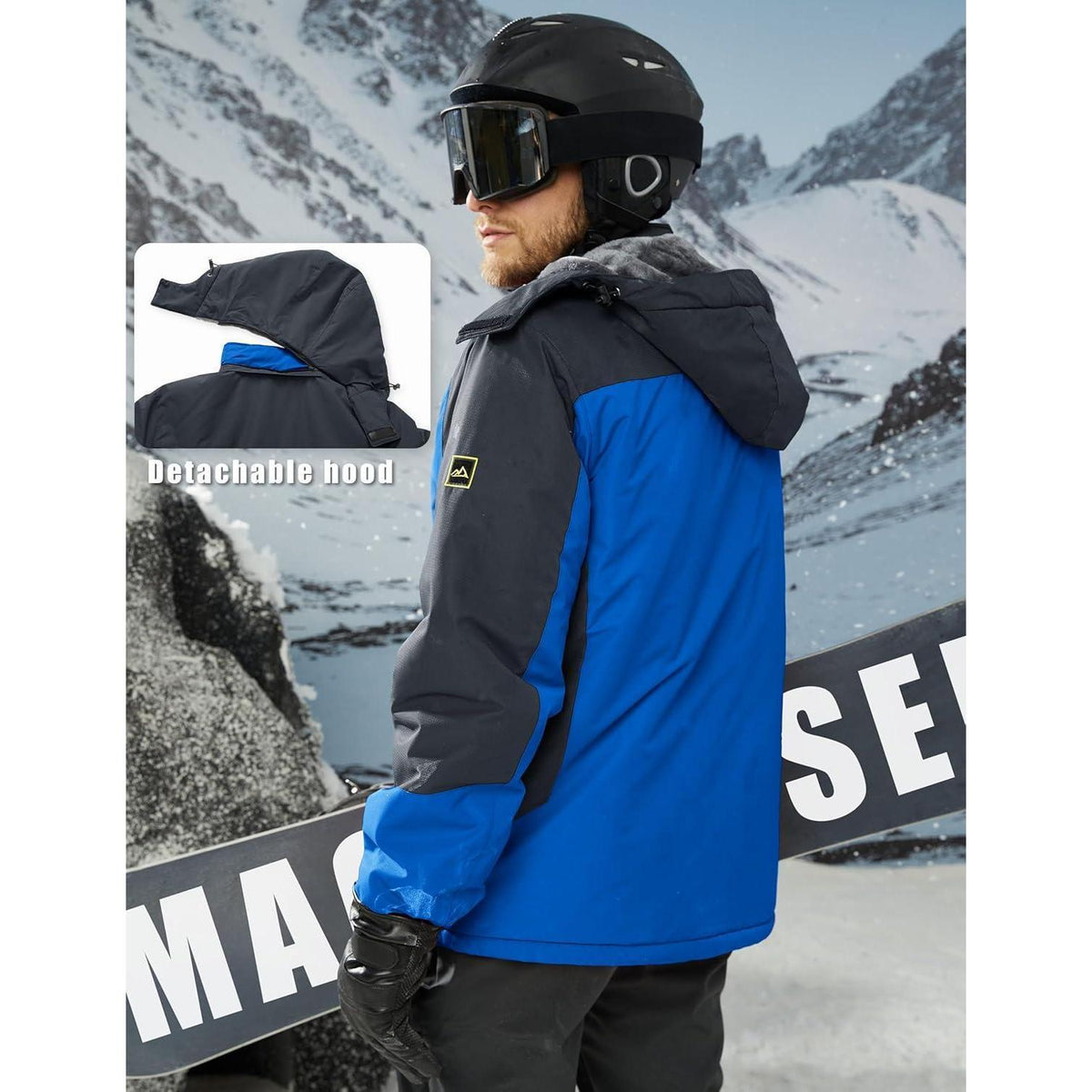 Herren Winterjacke Warm Gefüttert Wasserdicht Skijacke Blau M