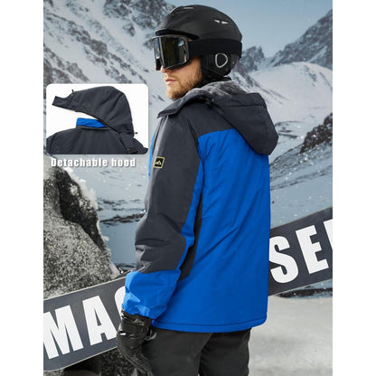 Warme Herren Winterjacke mit abnehmbarer Kapuze Blau XXL