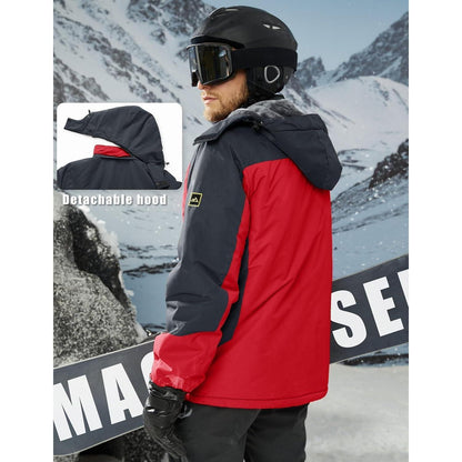 Warme Herren Winterjacke mit abnehmbarer Kapuze Rot XL