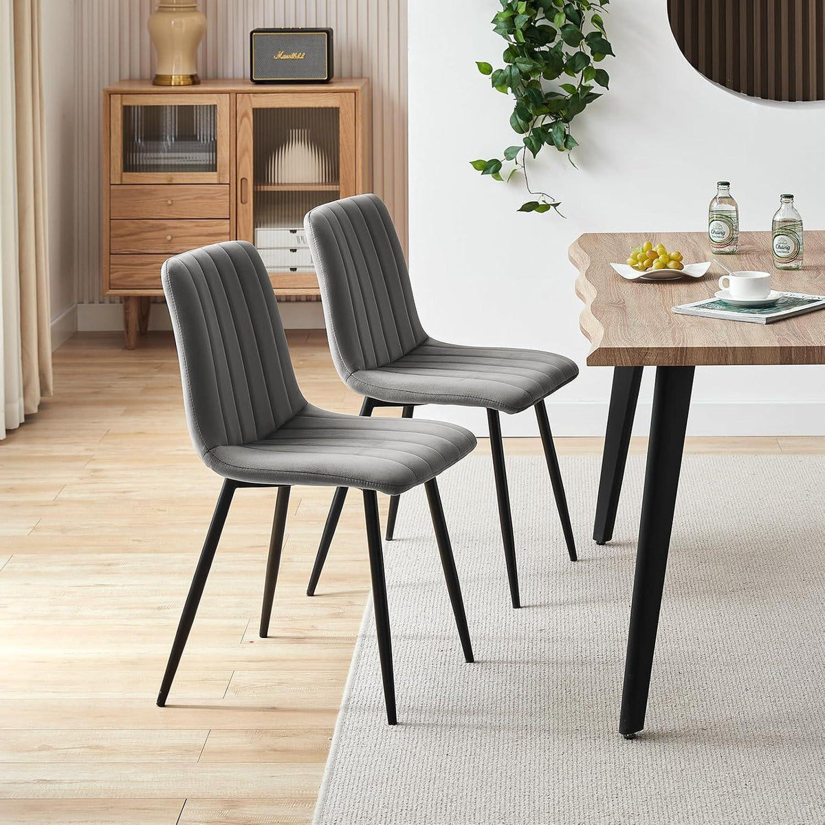 Samt Esszimmerstühle 2er Set Grau – Bequeme Polsterstühle