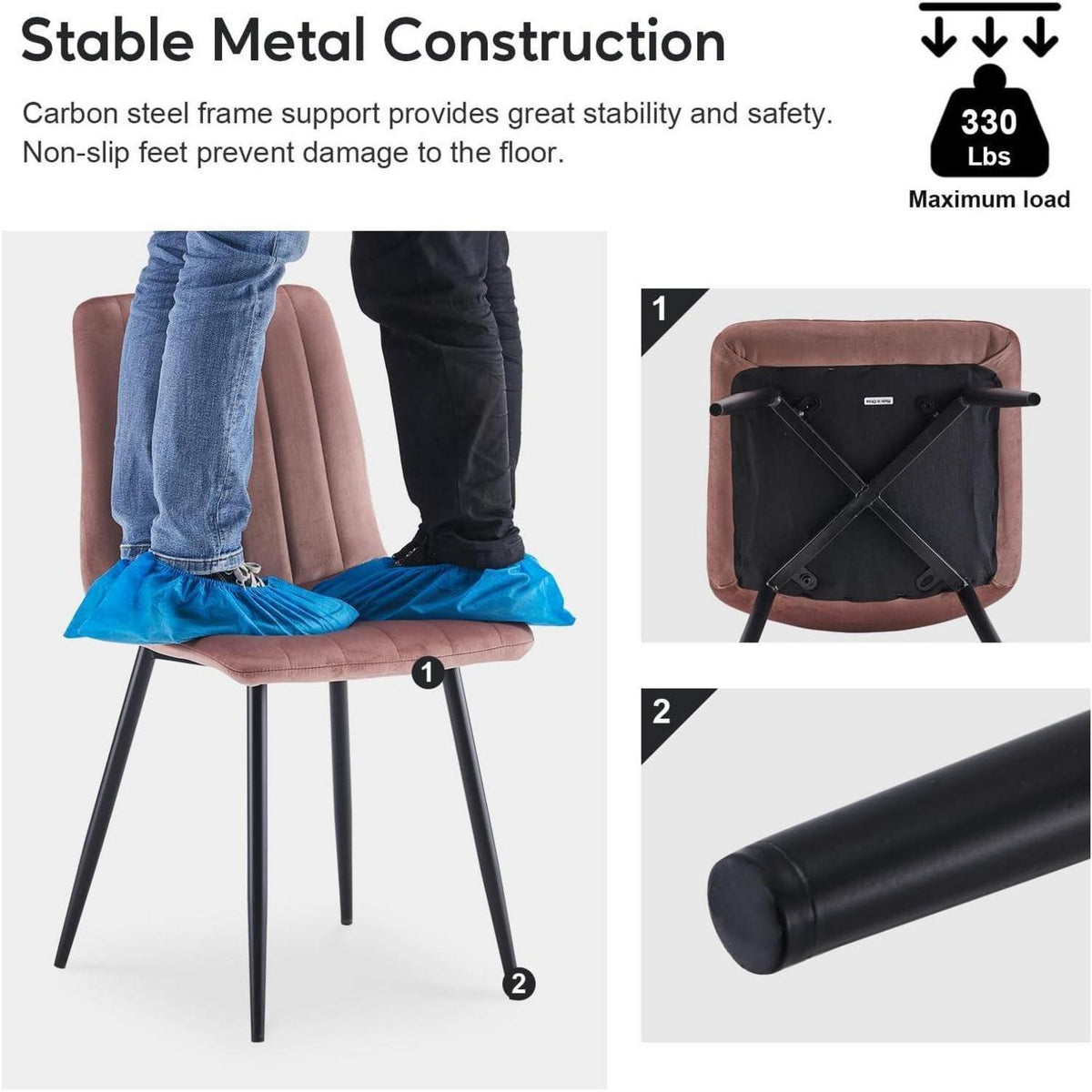 Samt Esszimmerstühle 2er Set – Rosa, Gepolstert & Stabil