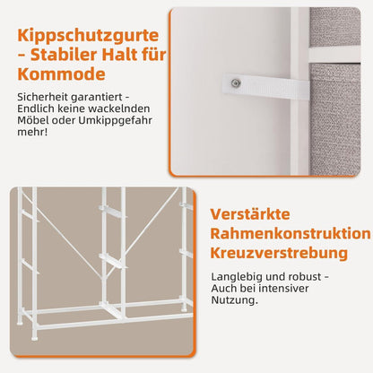 Somdot Kommode mit 8 Stoffschubladen – Aschgrau, 30x80x93 cm