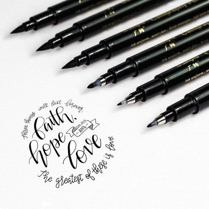 Kalligraphie Stift Set – 6 Schwarze Pinselstifte für Handlettering