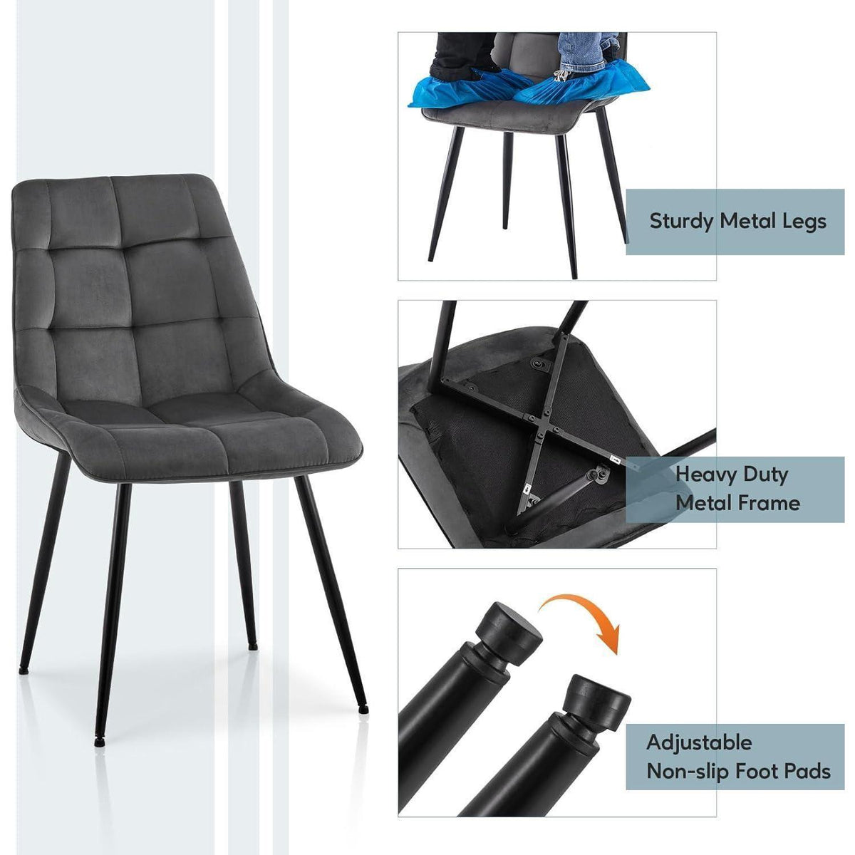 Samt Esszimmerstühle 2er Set – Dunkelgrau, Modern & Bequem
