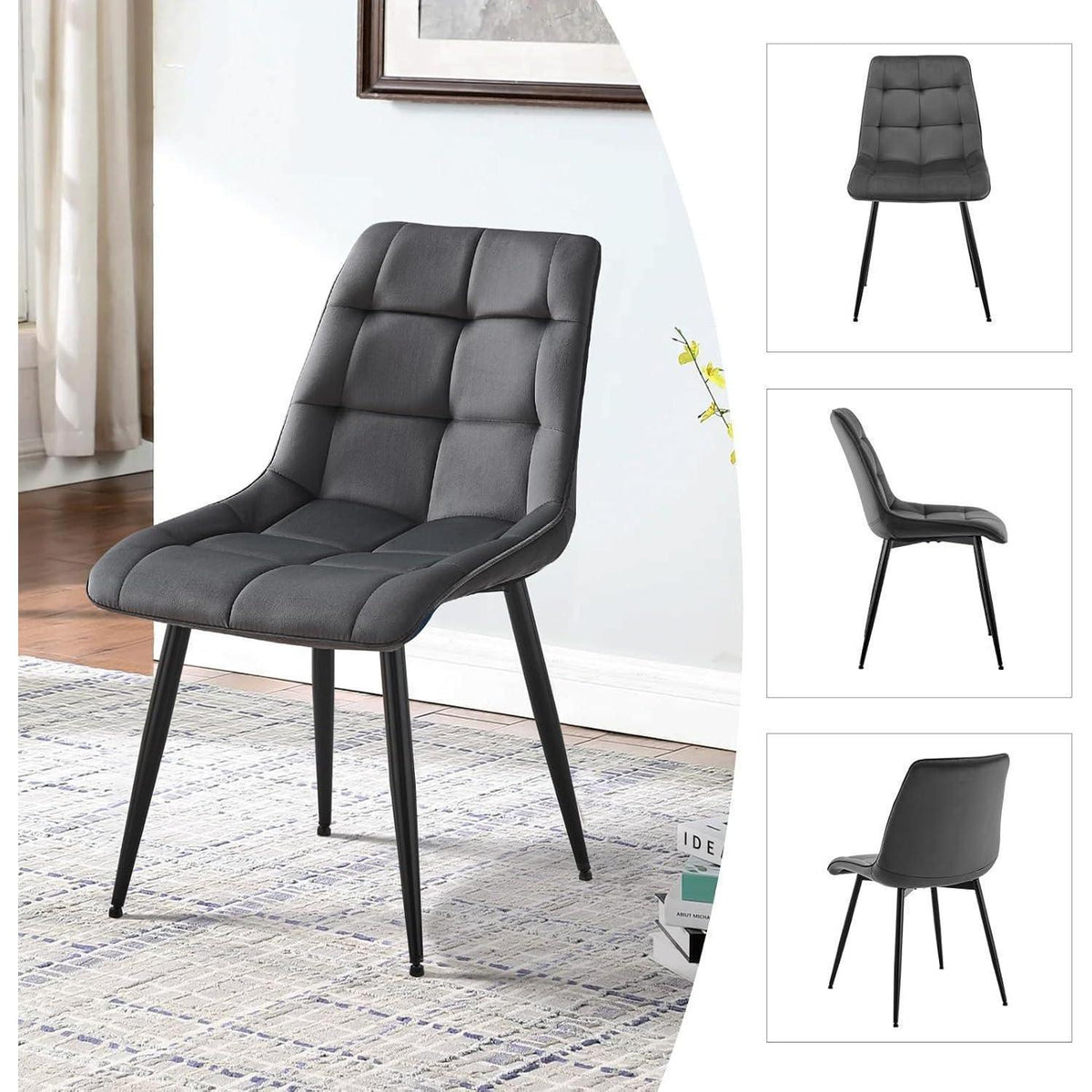 Samt Esszimmerstühle 2er Set – Dunkelgrau, Modern & Bequem