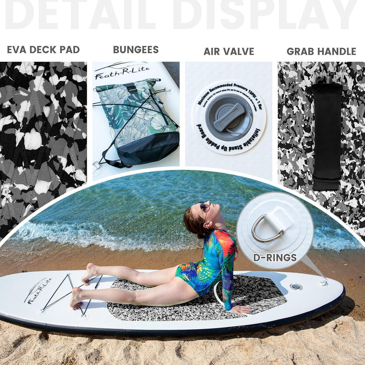 Aufblasbares SUP Board 10' Marmorstruktur Schwarz für 2 Personen