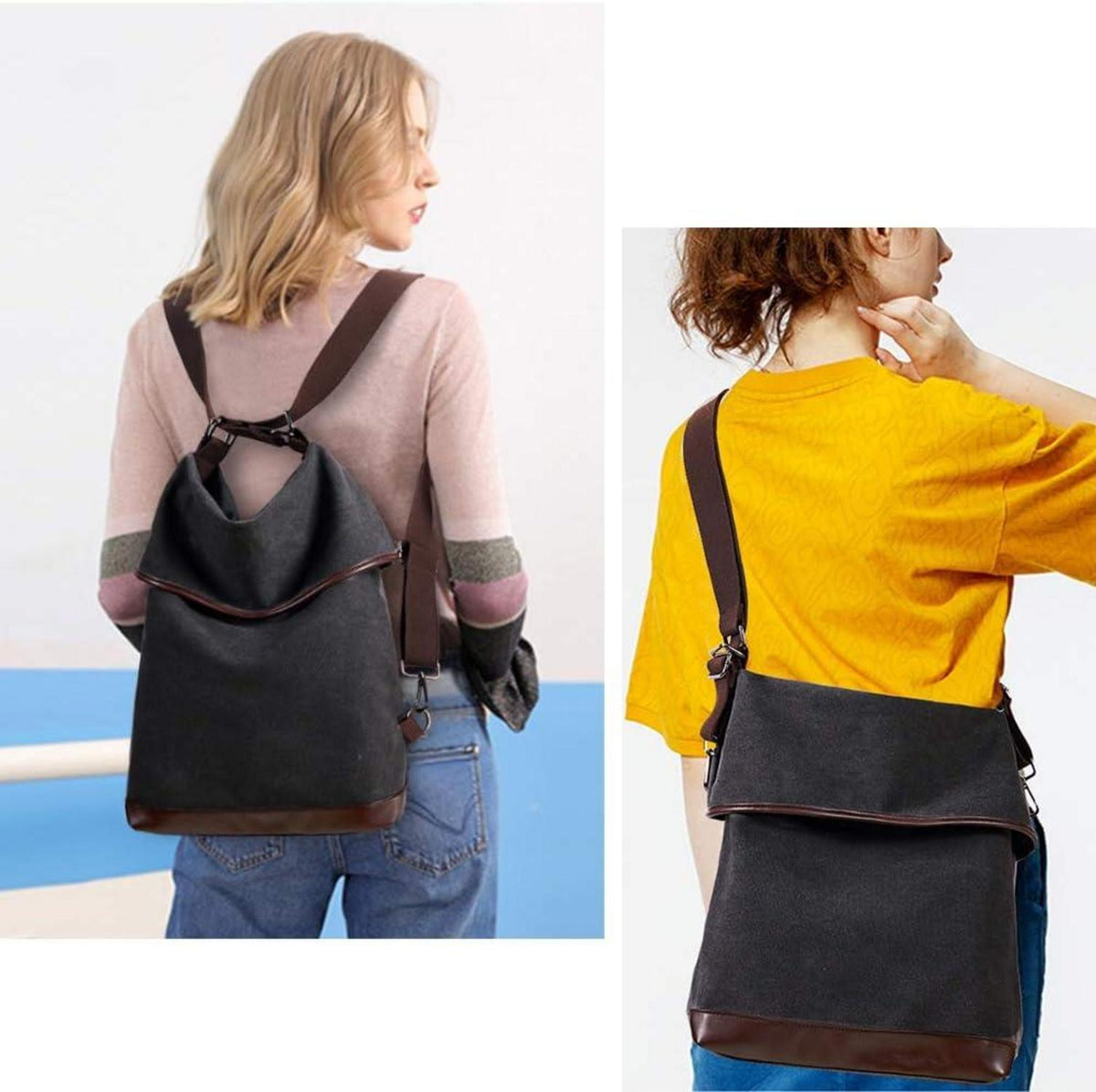 Canvas Rucksack Damen Vintage Handtasche Groß Anti Diebstahl Schwarz