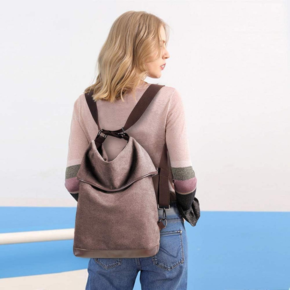 Canvas Damen Umhängetasche Rucksack Vintage 2 in 1 Handtasche Anti