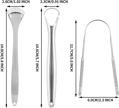 Zungenschaber Set Edelstahl - 3 Stück Mundpflege Tongue