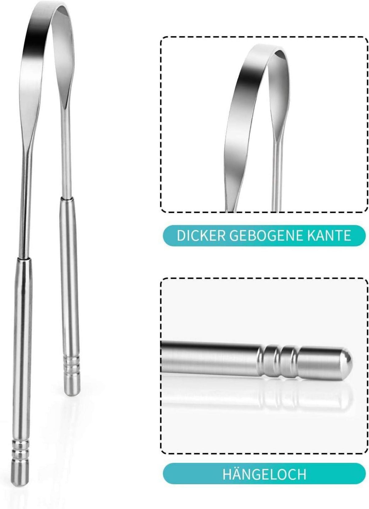 Zungenschaber Edelstahl 3er Set Silber Mundpflege Zungenreiniger