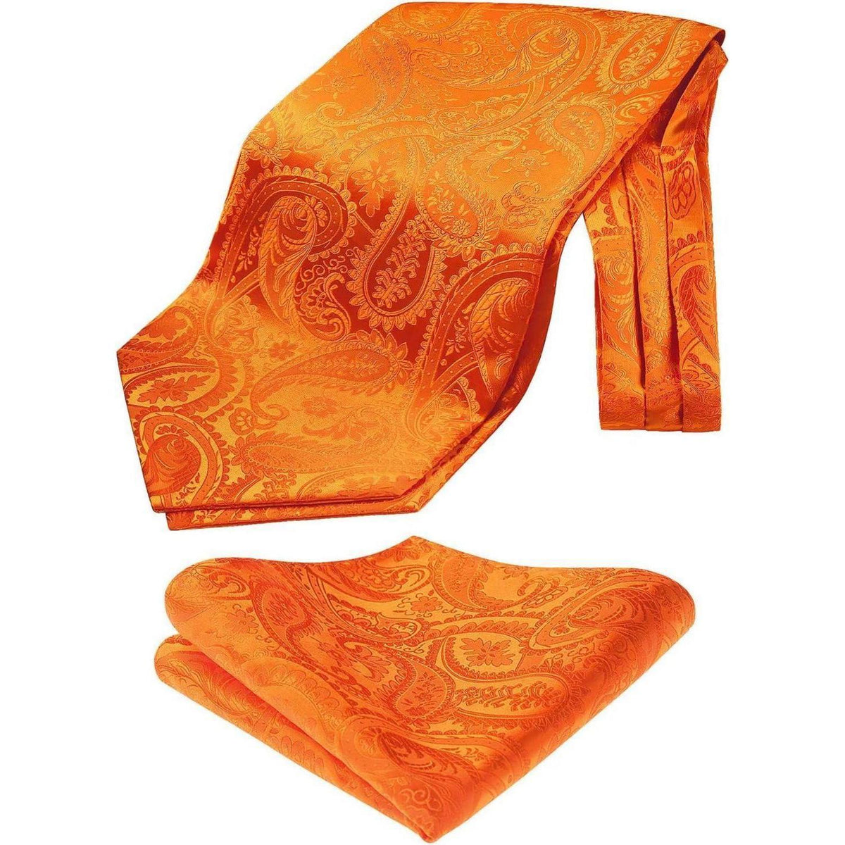 Herren Ascot Krawattenschal Set Paisley Orange mit Einstecktuch