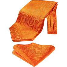 Herren Ascot Krawattenschal Set Paisley Orange mit Einstecktuch