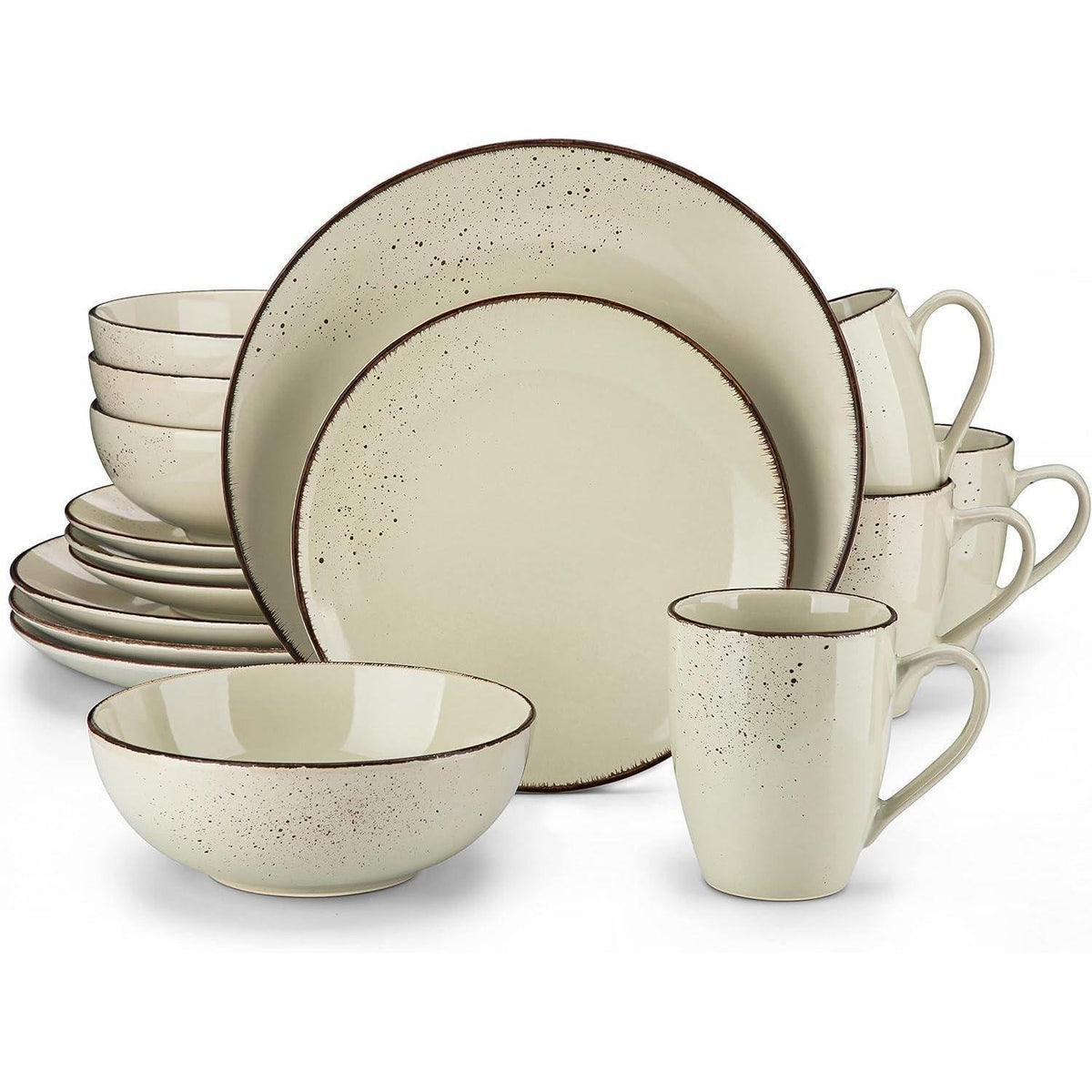 Steingut Tafelservice Set 16-teilig Vintage Natur Design Beige