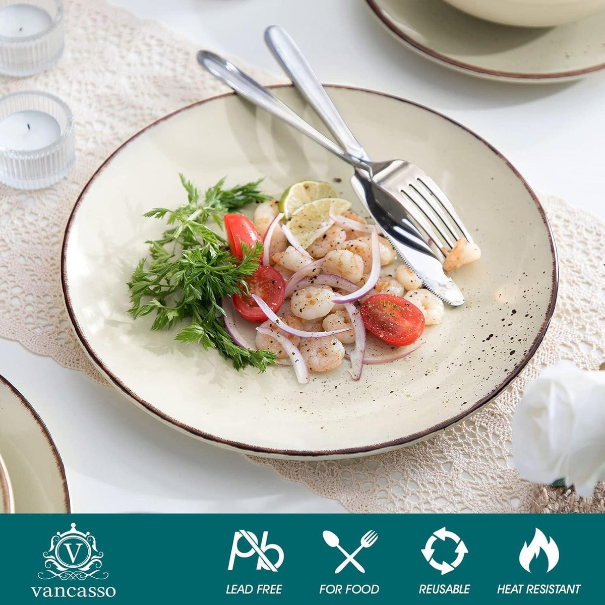 Steingut Tafelservice Set 16-teilig Vintage Natur Design Beige