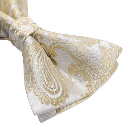 Paisley Fliegen-Set mit Einstecktuch und Manschettenknöpfen, Beige
