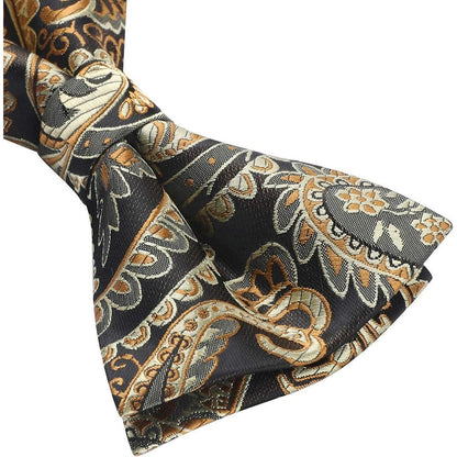 Herren Paisley Fliegen-Set mit Einstecktuch und Manschettenknöpfen, Gold