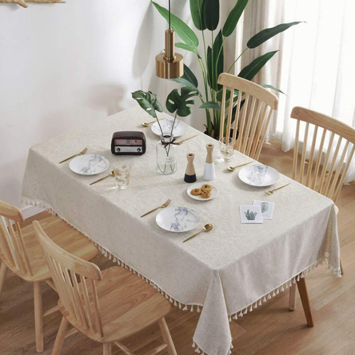 Vollton Quaste Tischdecke Baumwolle Leinen Rechteckig