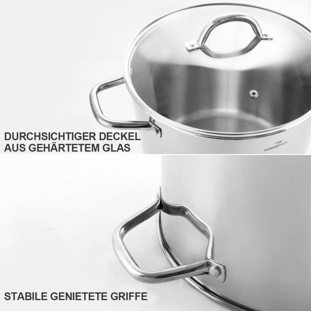 Großer Edelstahl-Suppentopf 22,5 Liter mit Deckel