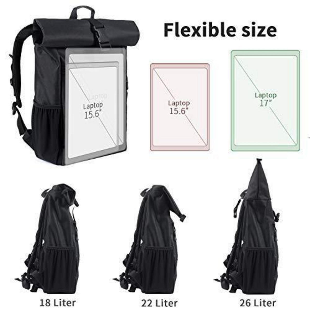 17 Zoll Laptop Rucksack Rolltop – Schwarz, Vielseitig & Komfortabel