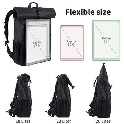 17 Zoll Laptop Rucksack Rolltop – Schwarz, Vielseitig & Komfortabel