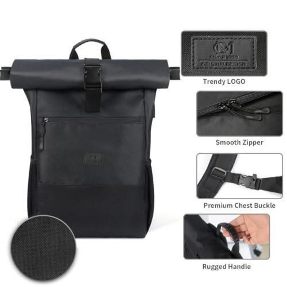 17 Zoll Laptop Rucksack Rolltop – Schwarz, Vielseitig & Komfortabel
