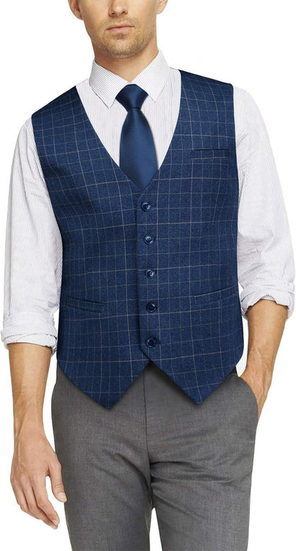 Formale Hochzeitsfeier Baumwolle Plaid Anzug Weste Herren XS