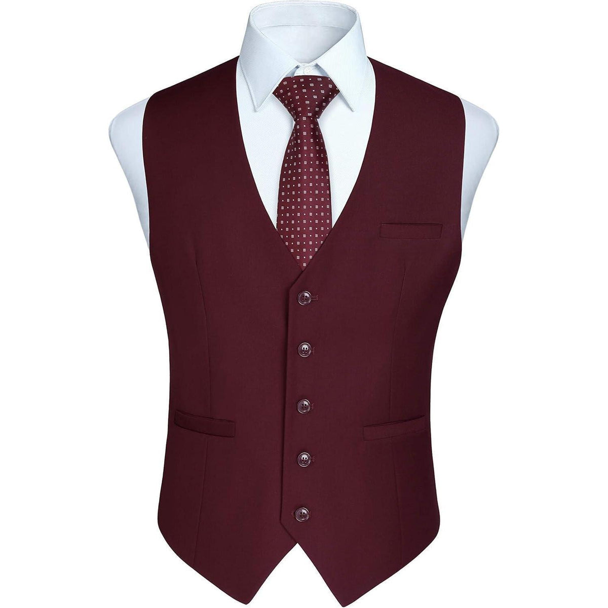 Herren Weste Baumwolle Einfarbig Burgund XL