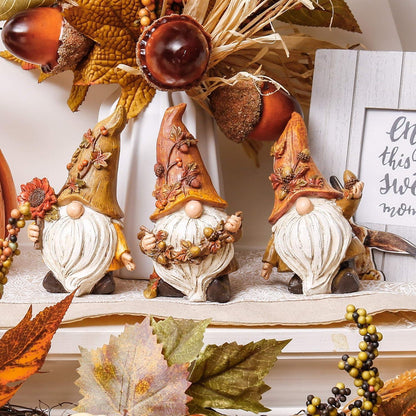Herbstdeko Figuren 3er Set Kunstharz Zwerge Gartendeko