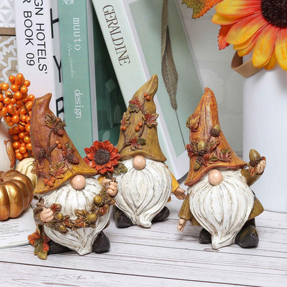 Herbstdeko Figuren 3er Set Kunstharz Zwerge Gartendeko