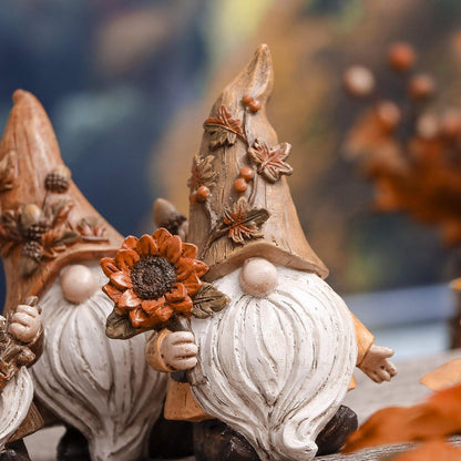 Herbstdeko Figuren 3er Set Kunstharz Zwerge Gartendeko