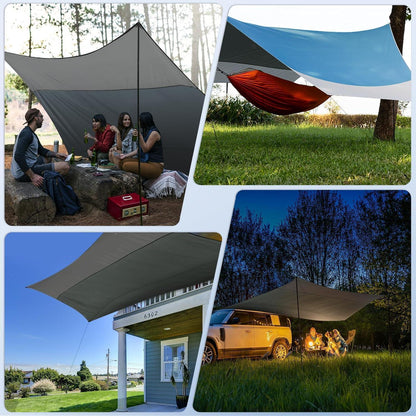 Ultraleichte Camping Plane 3,7x4,3m wasserdicht UV-Schutz Blau&Grau