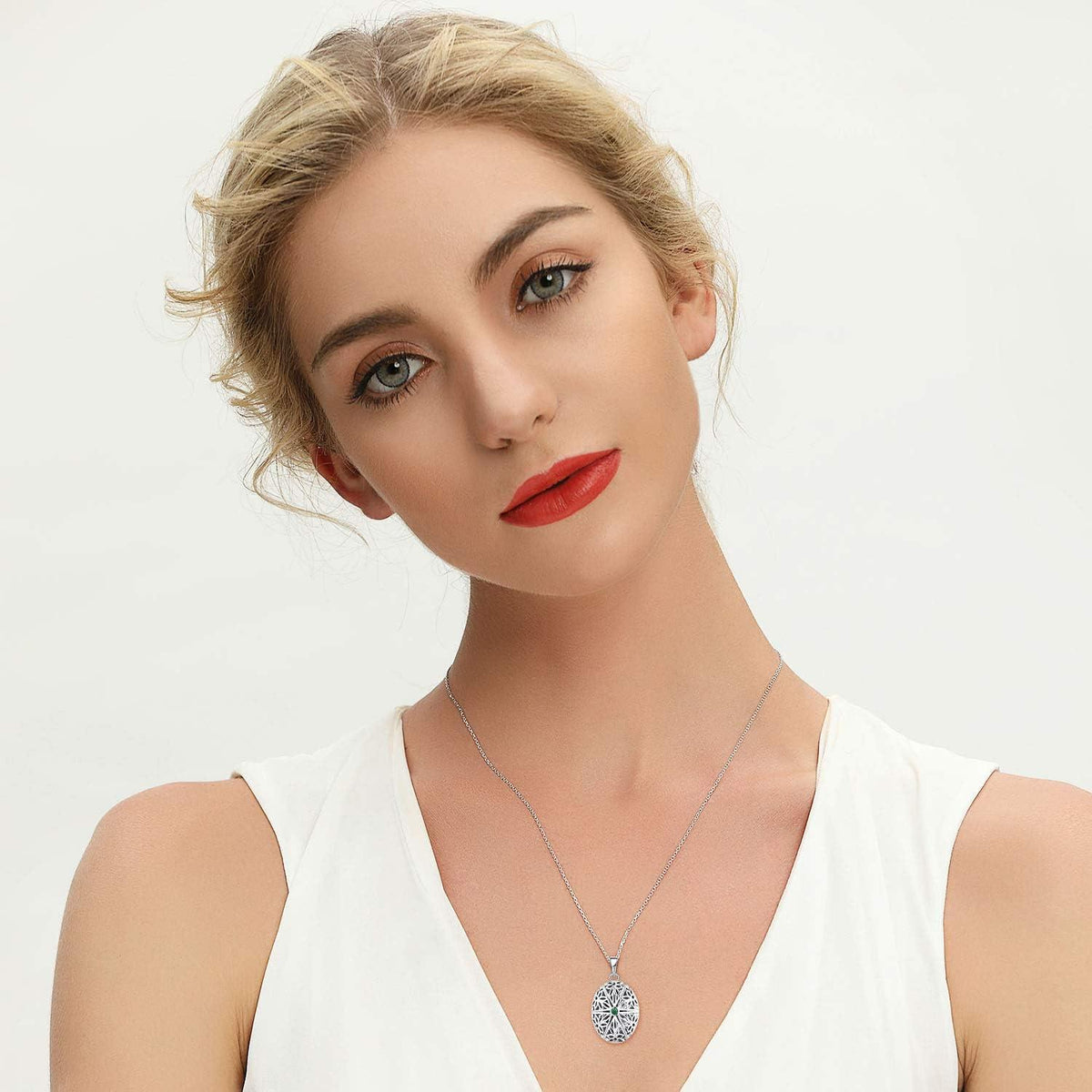 Personalisiertes Foto Medaillon 925 Sterling Silber Kette Damen