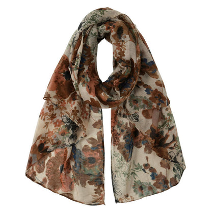 Damen Schal Musselin Baumwolle Floral Herbst Braun
