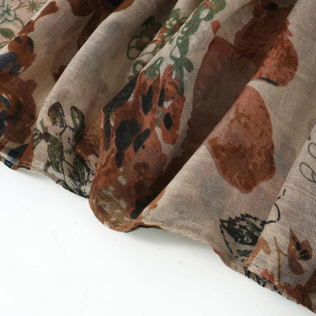 Damen Schal Musselin Baumwolle Floral Herbst Braun