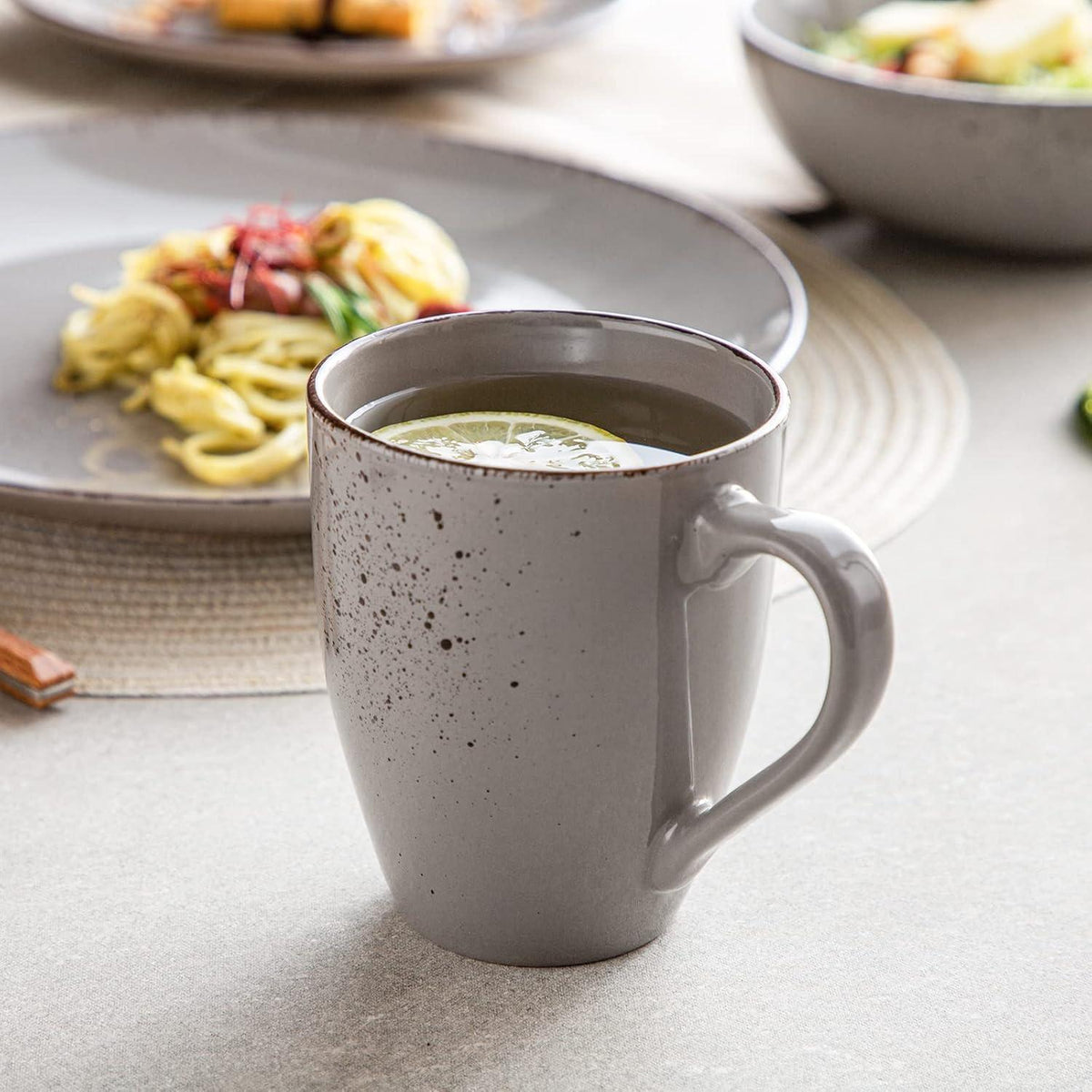Steingut Tafelservice Set 16-teilig Vintage Natur Design Grau