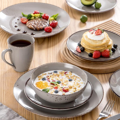 Steingut Tafelservice Set 16-teilig Vintage Natur Design Grau