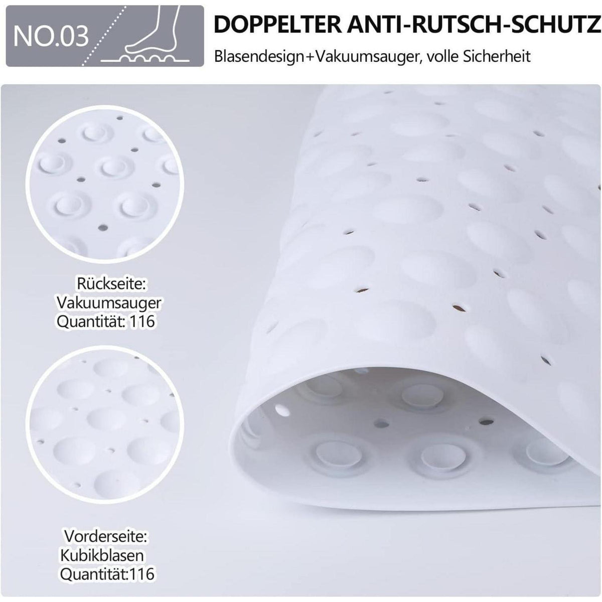 Rutschfeste Duschmatte Viertelkreis Eckdusche mit Saugnäpfen