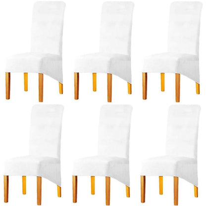 Dehnbarer Stuhlbezug XL – Samt, 6er-Set, Weiß