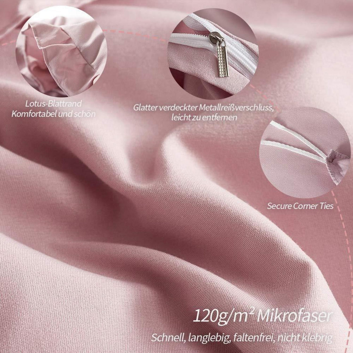 Rosa Rüschen Bettwäsche Set 135x200 - 4-teilig