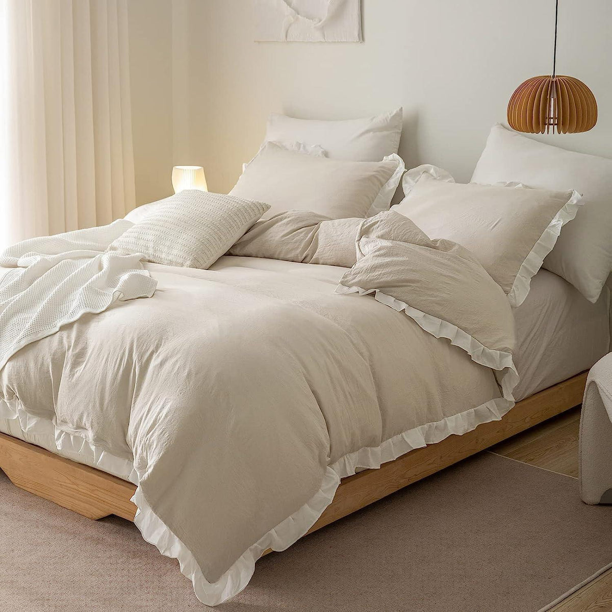 Rüschen Bettwäsche 220x240 Beige Weiß